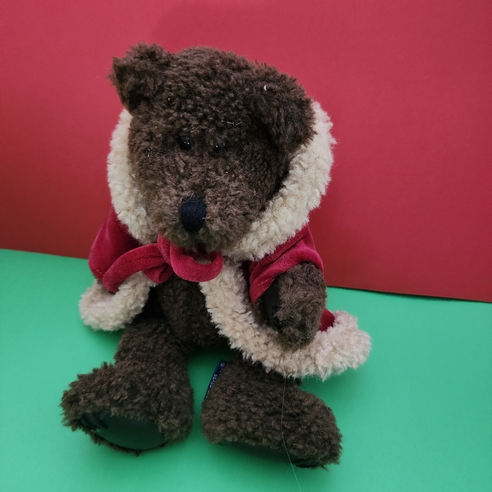 Boyds Christmas Bears Brown Stuffed Animal with Red Velveteen Coat; Vintage